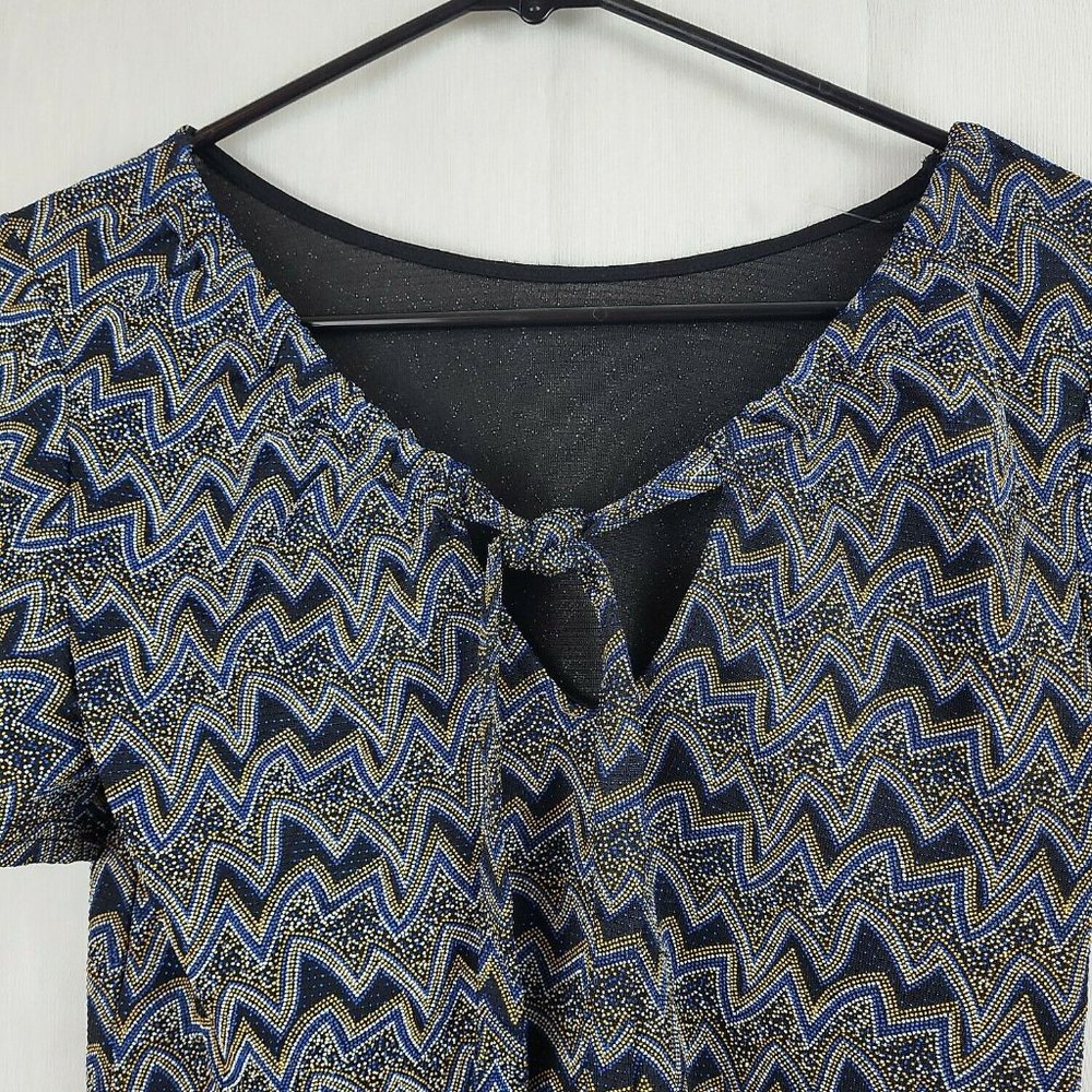 Zara Womens Multicolor Zig Zag Short Sleeve Keyhole Neck Cropped Top Size Small - Picture 3 of 8